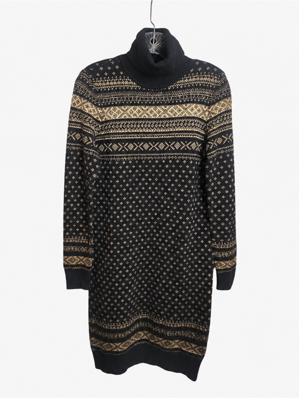 Lauren Ralph Lauren Black & Gold Patterned Lurex Turtleneck Dress - Picture 3 of 6